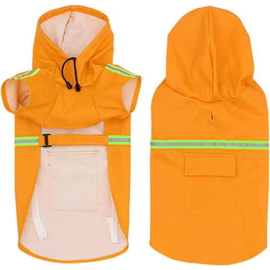 Raincoat For Dogs - Waterproof Reflective Hooded Lightweight Dog Raincoat (Orange, XL)