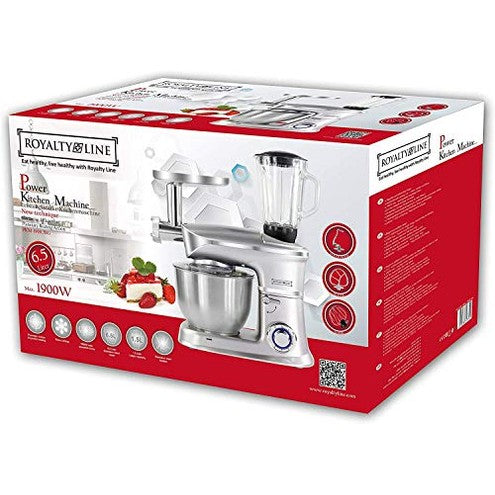 Experience the ultimate kitchen convenience with the Royalty Line 3-in-1 Kitchen Robot. Features a powerful 1900W motor, 6.5L stainless steel bowl, and 6 speeds. Grinder and mixer