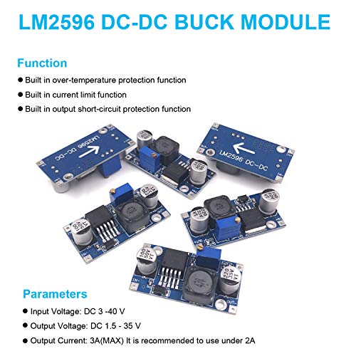 Pack of 10 BULVACK LM2596 DC-DC Buck Converter, Step Down Power Module, DIP Output 1.25V-30V 3A, Color 10, Weight 4.6 oz