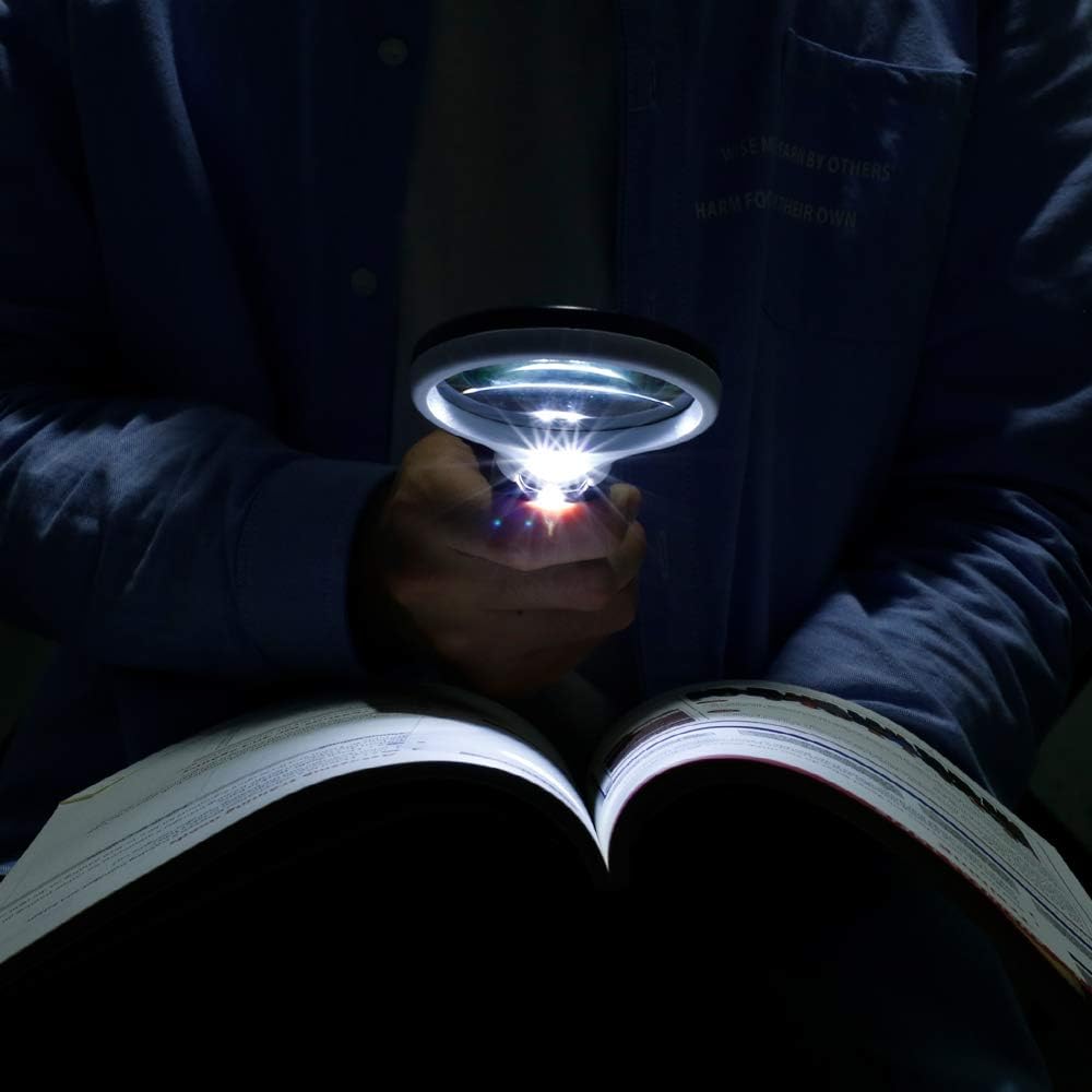 Chefic - Handheld Magnifying Glass With 3 LED Lights, 3X 45X Magnification