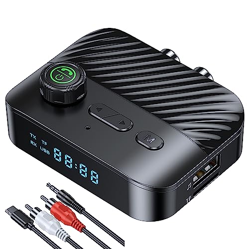 Mueuton Brand Bluetooth Transmitter and Receiver - Black Color - Wireless Audio Technology - Compatible with Speaker, Smartphone - High Quality Sound - TF Card Slot - Key Controls