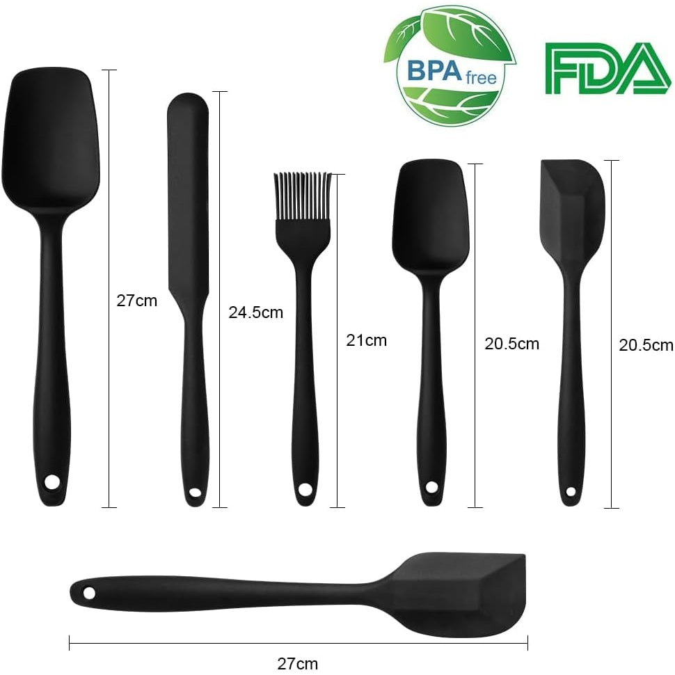 Vicloon - Silicone Spatulas Spoons Set, Non-Stick Heat Resistant (Black - 6Pcs)