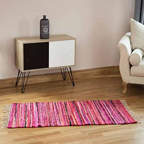 Relaxdays - Handwoven Colorful Fringe Rug, Indian Style, 70 x 140 cm, Red