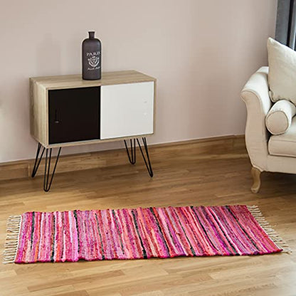 Relaxdays - Handwoven Colorful Fringe Rug, Indian Style, 70 x 140 cm, Red