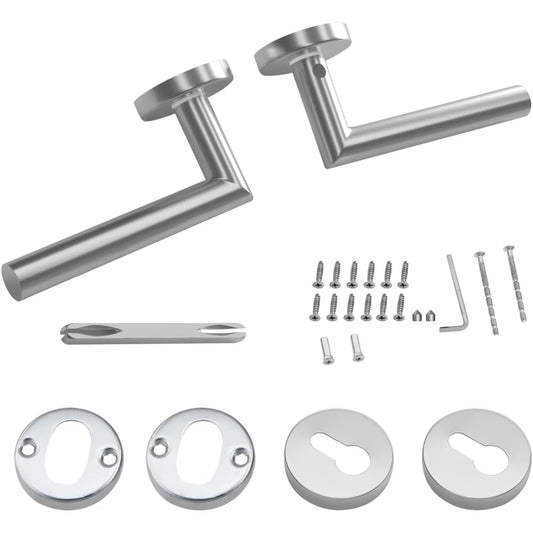 Intirilife - Double-Sided Silver Stainless Steel Door Handle Set With Screws