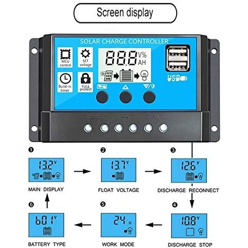 Techtest - Solar Charge Controller 10A 12V/24V PWM LCD Display