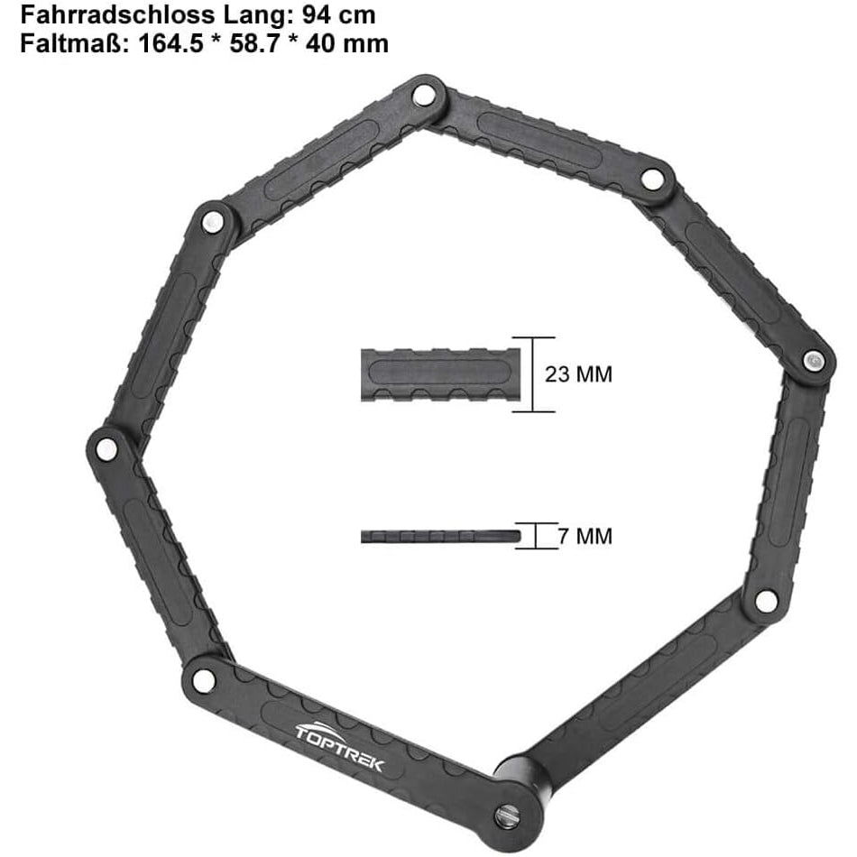 Toptrek - Folding Lock With Bracket, 94 Cm, Security Level 7, Black