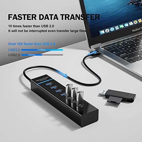 TechGear - 7-Port USB 3.0 Data Hub Splitter for PS4, PS5, Xbox, Mac, and More