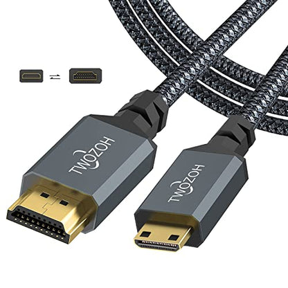 High-speed 10-foot mini HDMI to HDMI cable with a braided design supporting 3D, 4K at 60Hz, 1080p, and 720p resolutions