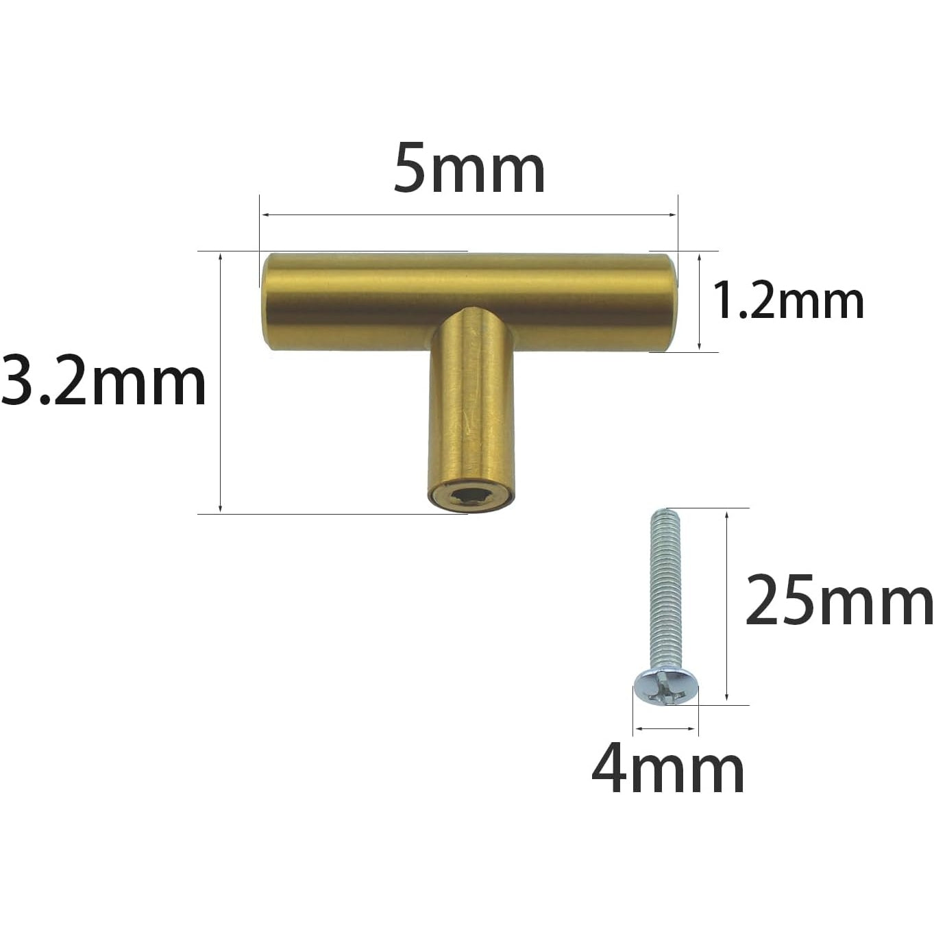 Rlecs - T Bar Cabinet Pull 5-Pack 2In Stainless Steel Euro Style Round Knobs, Gold