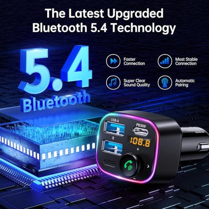 Syncwire - Bluetooth 5.4 FM Transmitter Car Adapter 48W with HiFi Sound and LED Display