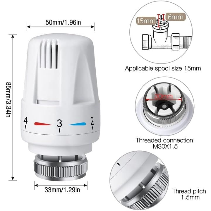 Swetup - Trv Thermostatic Radiator Valve, 4 Pieces, M30 X 1.5, White