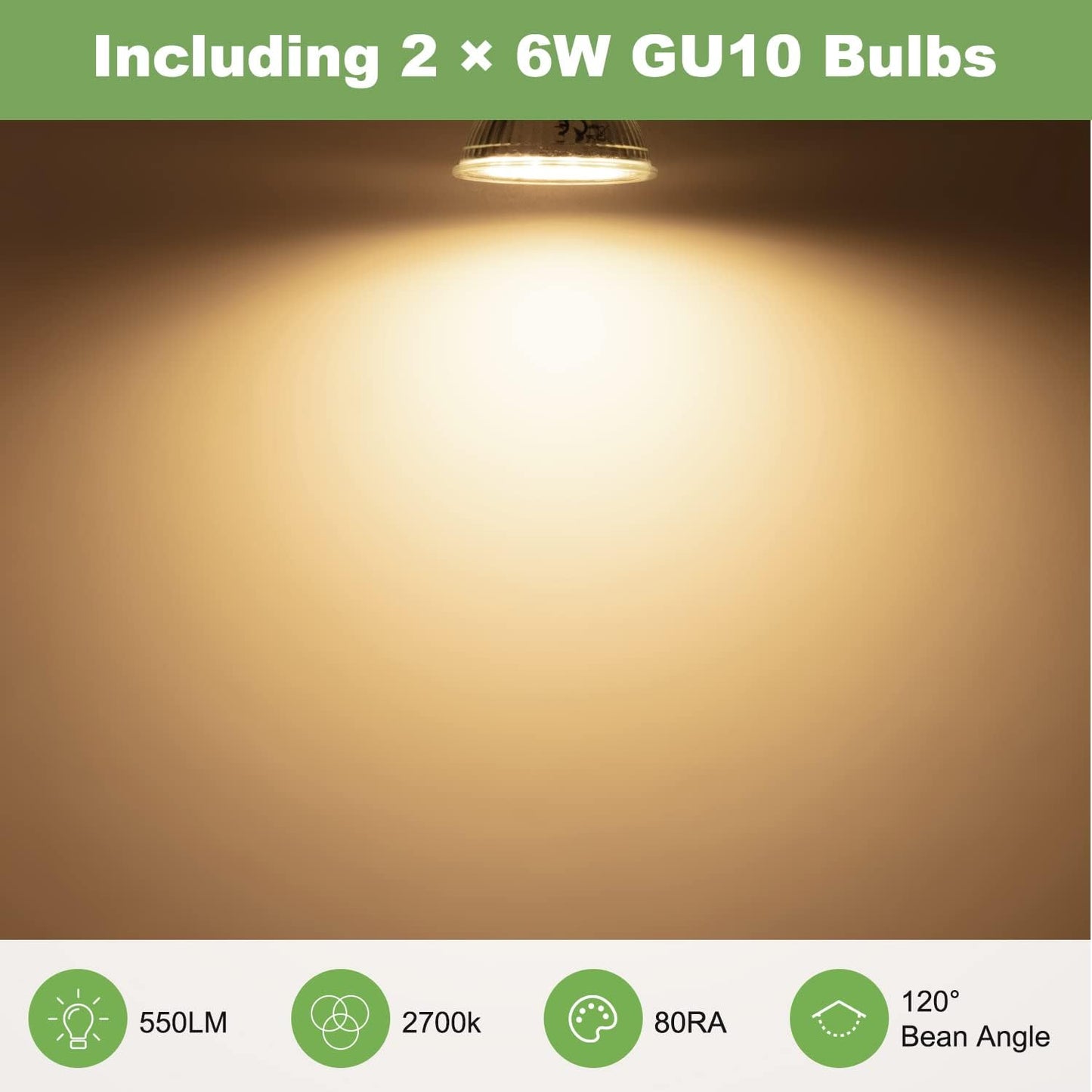 Gr4Tec - Adjustable Spotlights Set, 2 x 6W GU10 Bulbs, Warm White 2700K, LED Ceiling Light