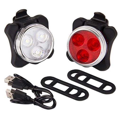 Super bright 120 lumens USB rechargeable bike light set by POLAM-FOTO with a durable 650mAh battery, waterproof design ideal for any weather.