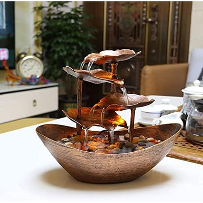 Chunbangdm - Bronze Lotus Leaf Tabletop Fountain With LED Light