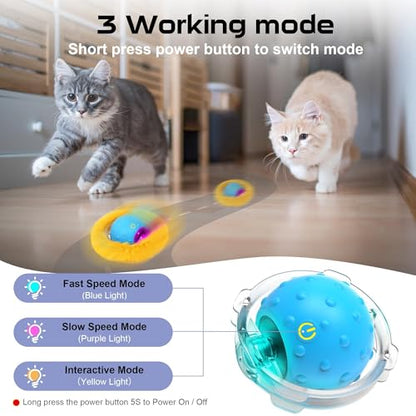 PUHOHUN - Interactive Automatic Cat Ball Toy for Indoor Cats | Fast Rolling & Chirping