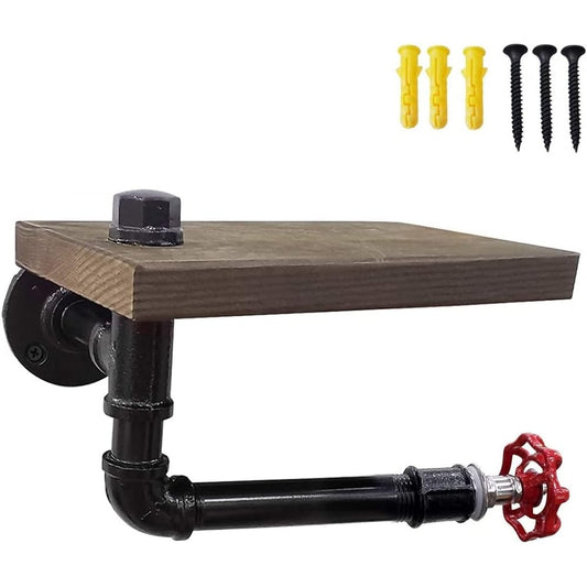 Vixpet - Industrial Pipe Toilet Paper Holder With Wood Shelf