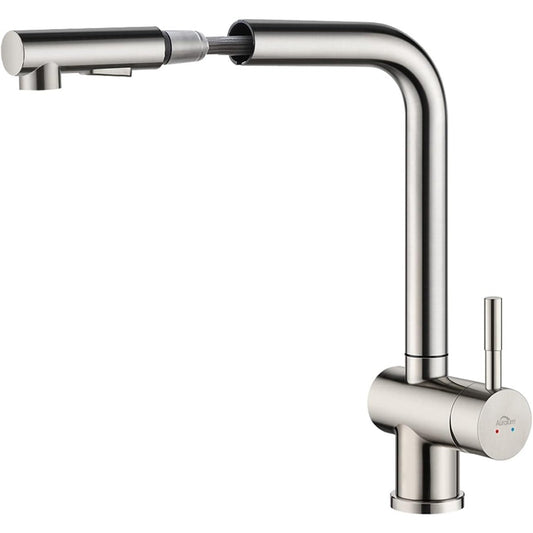 Auralum - High Pressure Kitchen Tap With Extendible Shower, 360Â° Rotatable, Stainless Steel