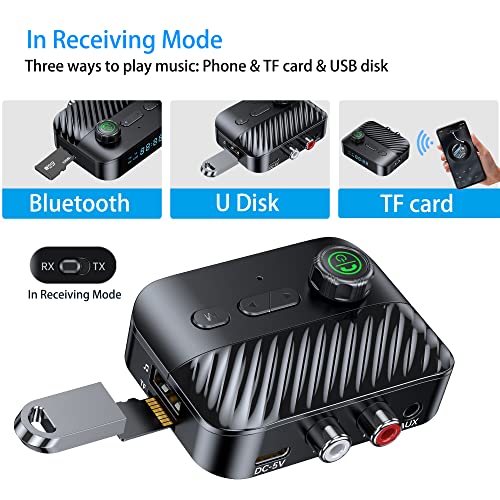 Mueuton Brand - Bluetooth Transmitter and Receiver with Updated TV, Speaker, Stereo System, Wireless Audio, TF Card Slot, Key Controls, High Quality Sound, Wide Range