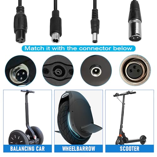 XPJBKC - 42V 2A Electric Scooter Charger with 6 Connectors and Heat Dissipation