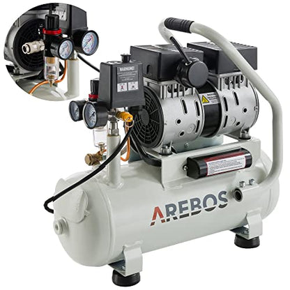 Arebos - Silent Whisper 500W Oil-Free Compressor, 12L, 54.4 dB, Quick Coupling