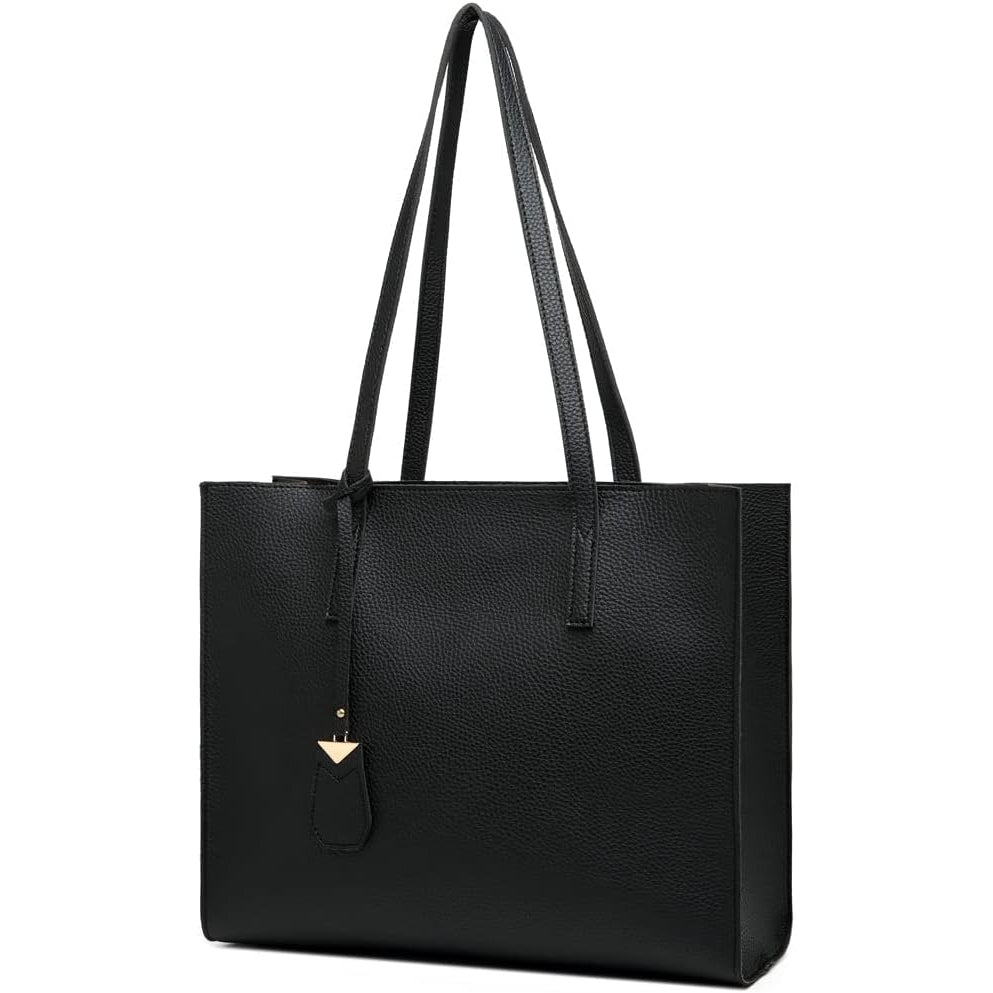 Morglove - Women's Large Soft Leather Tote Bag With Zipper (Black)