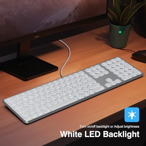 TECURS - Mac Backlit USB Wired Keyboard for iMac, MacBook Pro/Air - Silver