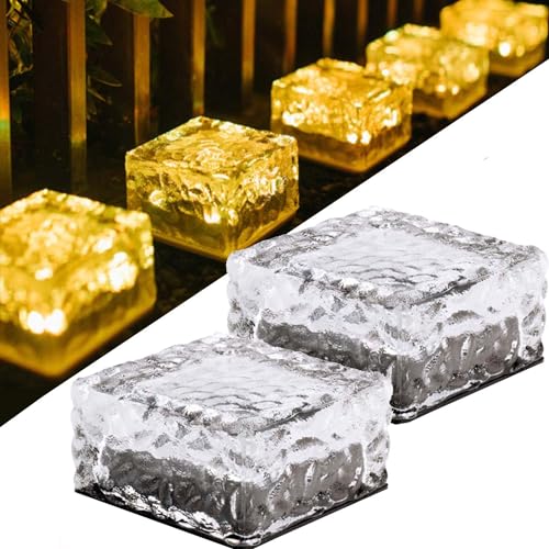 Sunshine Smile Solar Paving Stones Outdoor Lights - Waterproof LED Path Lighting - Warm White Acryl - Rustic Style - Solar Power Lights