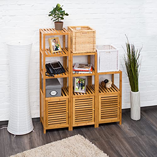 Relaxdays - Bamboo 4-Tier Bathroom Kitchen Storage Shelf With Doors, Natural Finish