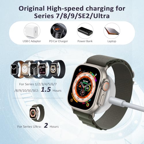 Vertebraid - Fast Charging USB C Watch Charger Cord For Apple Watch, 4.9ft