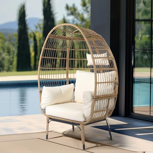 Wicker - Oversized Rattan Egg Chair With Cushions For Indoor Outdoor Use