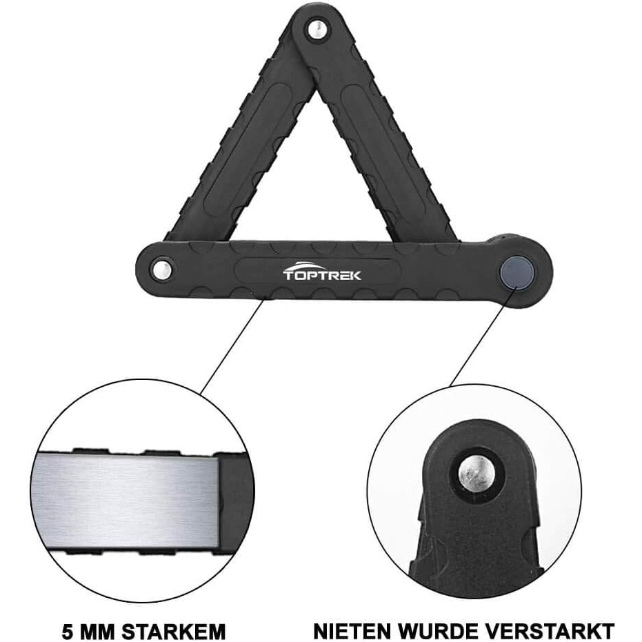 Toptrek - Folding Lock With Bracket, 94 Cm, Security Level 7, Black