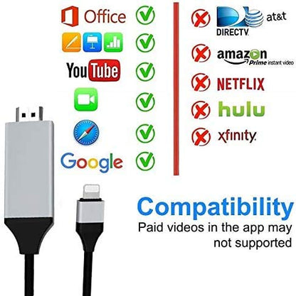 Huazhun - Lightning To HDMI Adapter Cable, Apple MFi Certified, 1080P, 6.6 Feet