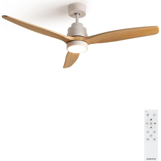 Create - Windstylance Dc - White Ceiling Fan With Natural Wooden Blades With Light-Silent,Power 40 W,Ø 132 cm