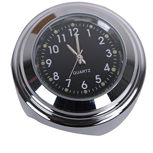 Teswne - Chrome Handlebar Clock for Motorcycles, Black Dial, Fits Yamaha, Suzuki, Kawasaki