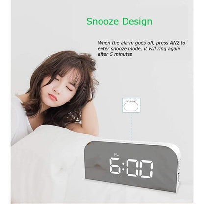 Ateeco - Digital Mirror Alarm Clock With LED Display, Snooze, Temperature Function