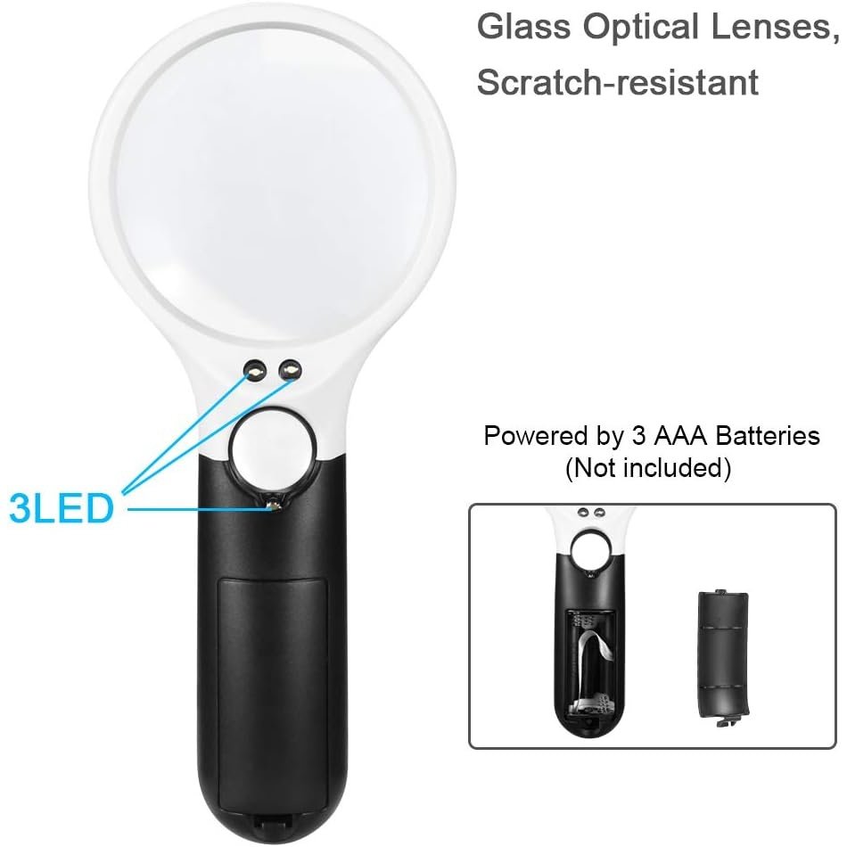 Chefic - Handheld Magnifying Glass With 3 LED Lights, 3X 45X Magnification