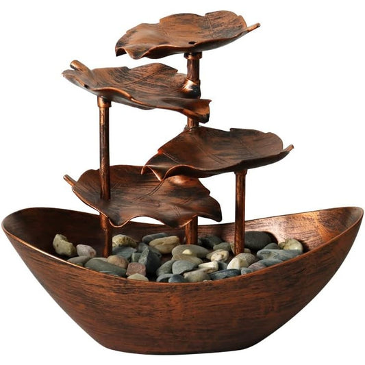 Chunbangdm - Bronze Lotus Leaf Tabletop Fountain With LED Light