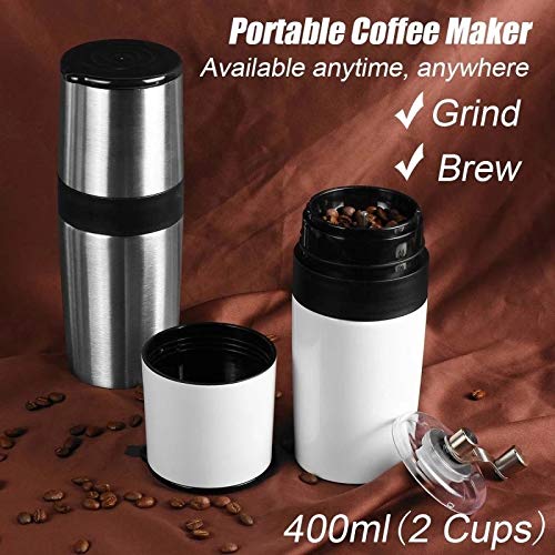 Rhzjh - Portable Freshly Ground Coffee Hand-Made Cup With Grinder (Silver)