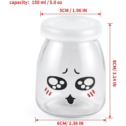 Skelang - 12Pcs Yogurt Bottles 150Ml With Plastic Lid, Cute Emoticon Design