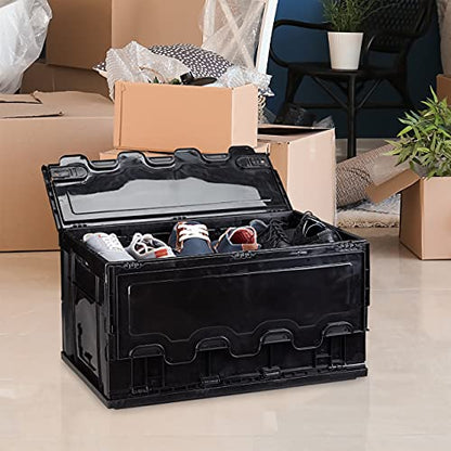 Relaxdays - 60L Foldable Storage Box With Lid, Black, 60x40x32 cm