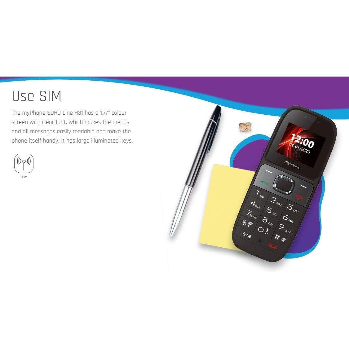 Mptech - Myphone Soho Line H31 GSM 3G Desk Phone, Dual SIM, Large Display, Cordless