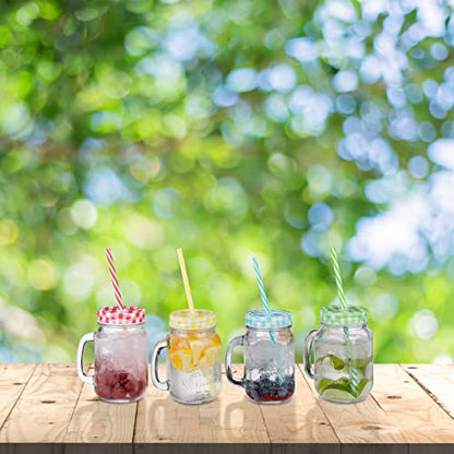 Relaxdays - 4X Vintage Drinking Jars, 500ml, Dishwasher Safe, Incl. Lids & Straws