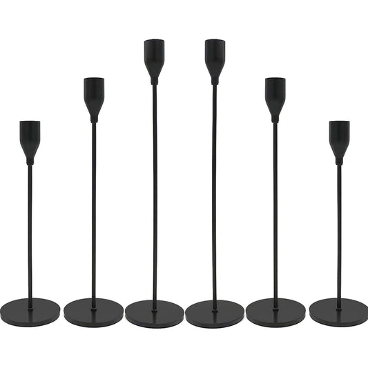 Shdsl - Matte Black Candle Holders Set for Taper Candles (6 Pcs)