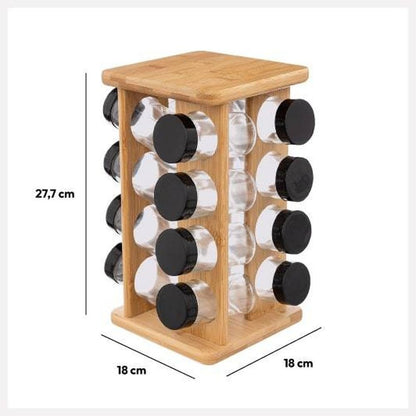 Bambou - Bamboo Spice Rack With 16 Glass Jars & Rotating Stand