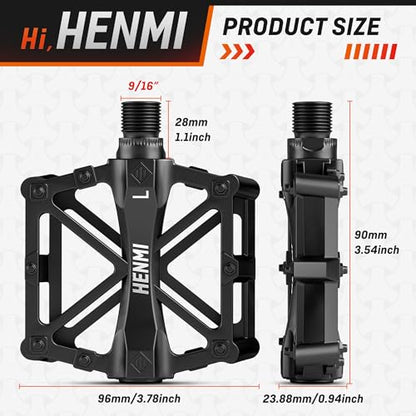 HENMI - Lightweight 9/16" MTB Aluminum Alloy Bike Pedals with Anti-Skid Spikes