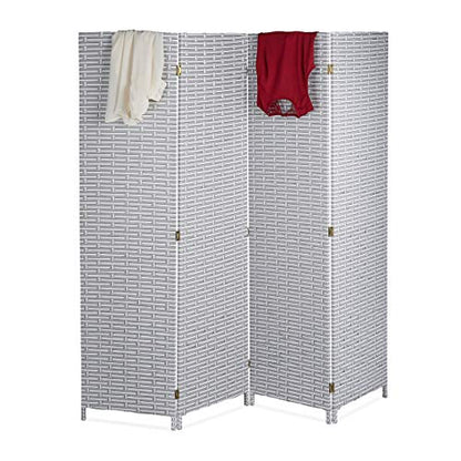 Relaxdays - Folding Room Divider Privacy Screen, 4 Pieces, White-Grey