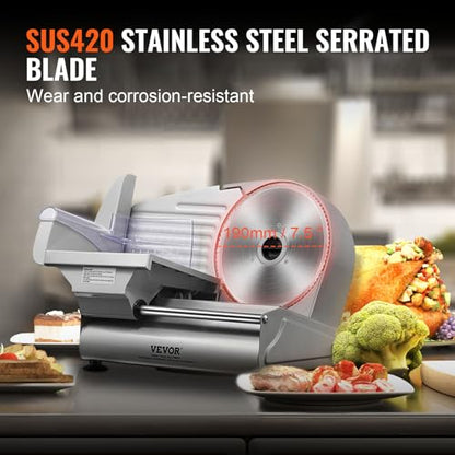 VEVOR - Home Use Electric Meat Slicer with Adjustable Thickness, 180W