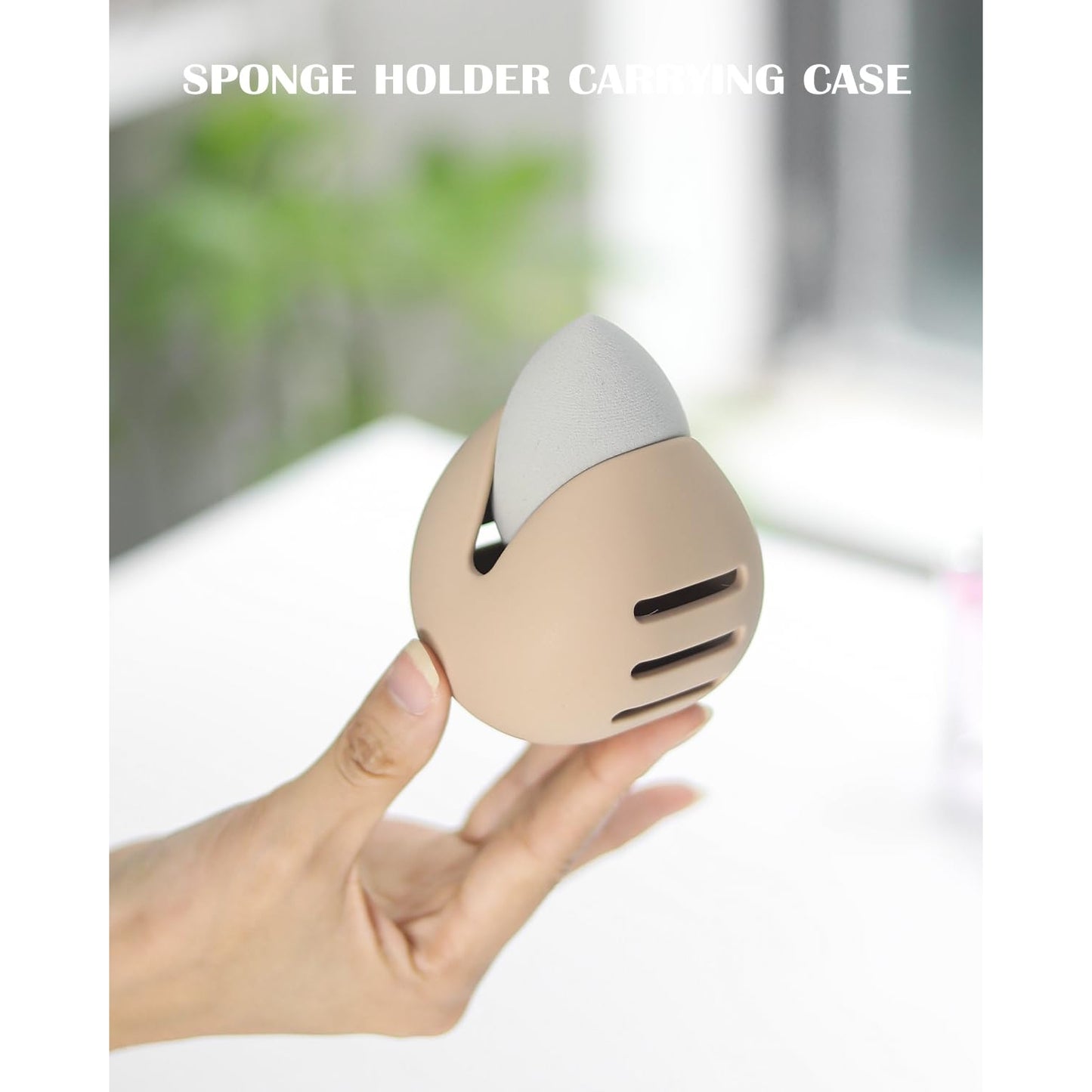 Fvion - Trendy Silicone Makeup Sponge Holder, Beauty Blender Travel Case (Khaki)