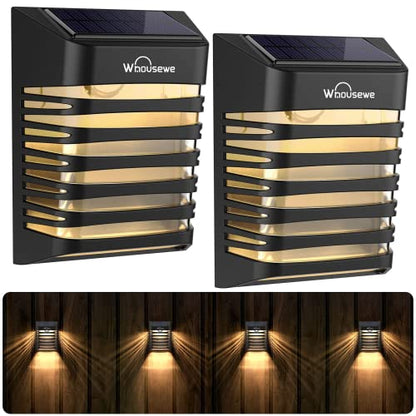 Set of six outdoor solar fence lights designed for wall decoration, featuring waterproof construction and two lighting modes, ideal for enhancing patios, yards, gardens, garages, staircases, and gates with warm light.